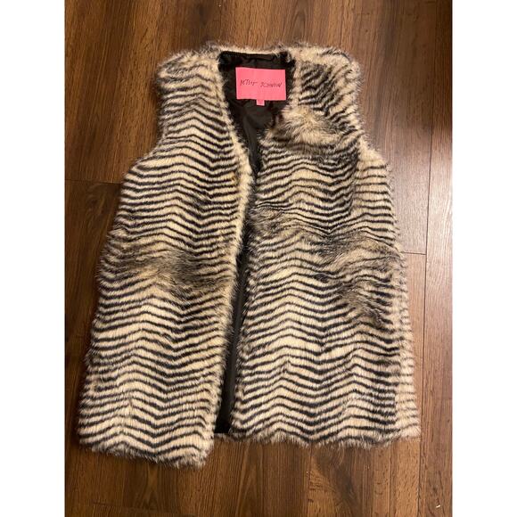 Betsey Johnson Women Animal Print Faux Fur Vest Zebra sz: M - Picture 1 of 8